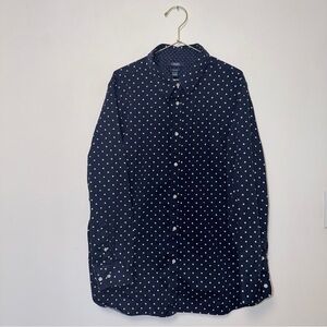 Chaps Navy and White Polka Dot Button Down Shirt